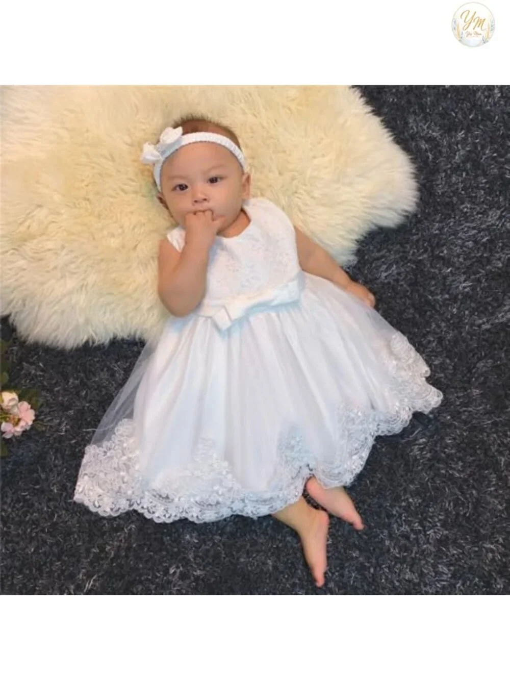 Toddler Baby Girls Lace Party Dress with Bowknot and Headwear